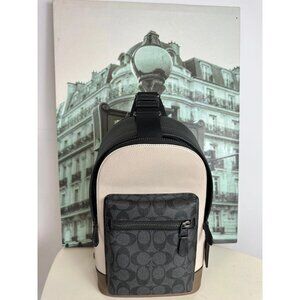 Coach CT814 West Pack In Colorblock Signature Canvas IN Dark Stone